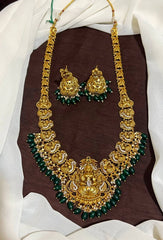 Gold polish Lakshmi Long Haram With Jhumkis - NH0014