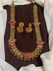 Long Gheru Polish Haram With Lotus Side Pendants - KH00142