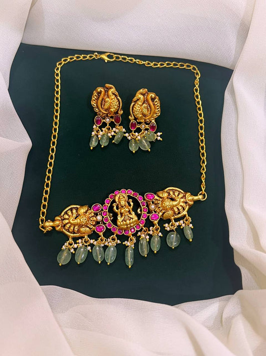 Jadau Kundan in Lord Lakshmi Necklace with Earrings - KN0084