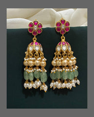 Jadau Jhumki with pearl and Beads - KE00190