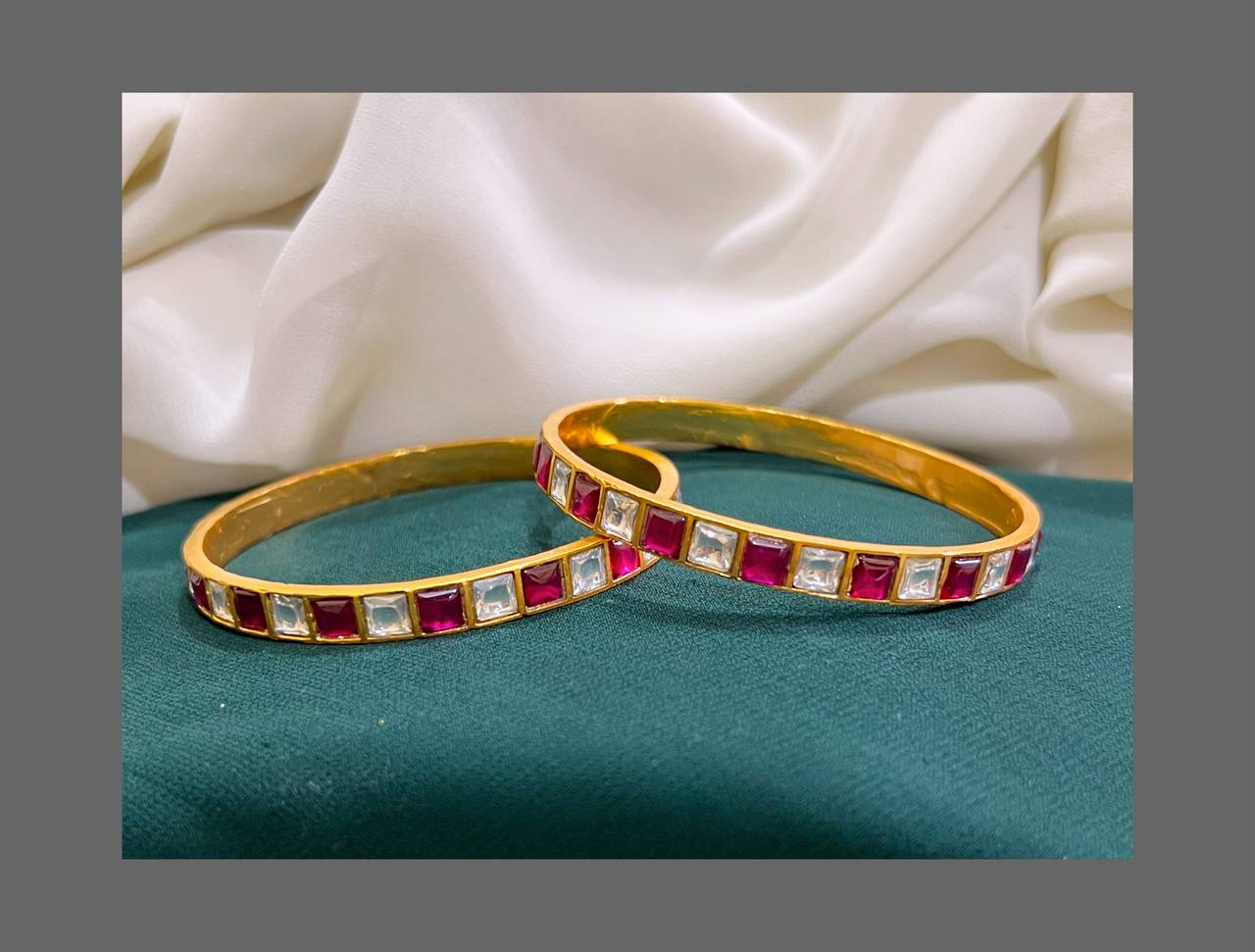 Ruby and White Stone Screw Bangles ,Size 2.4 in kundan - BG0053