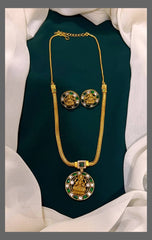 Lakshmi Small Pendant In Jadau With Earrings - KN00405