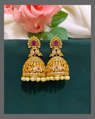 Beautiful Stone Jhumki With White Pear In Nakshi - NE00393