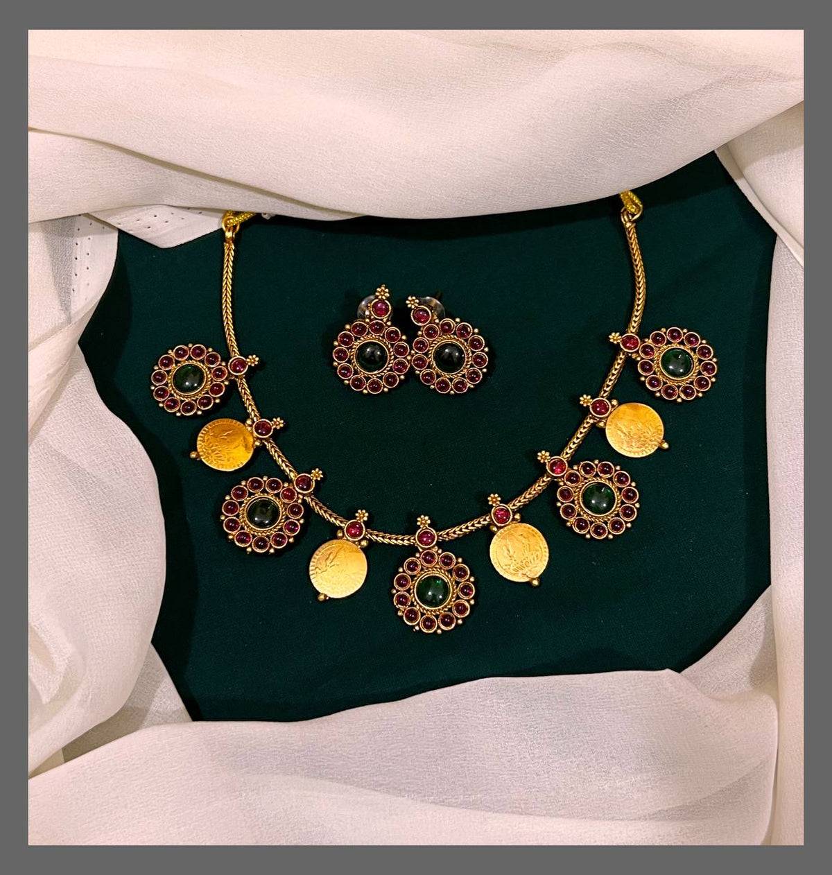 Multicolor Flower and Lakshmi Kasu Necklace - NN00483