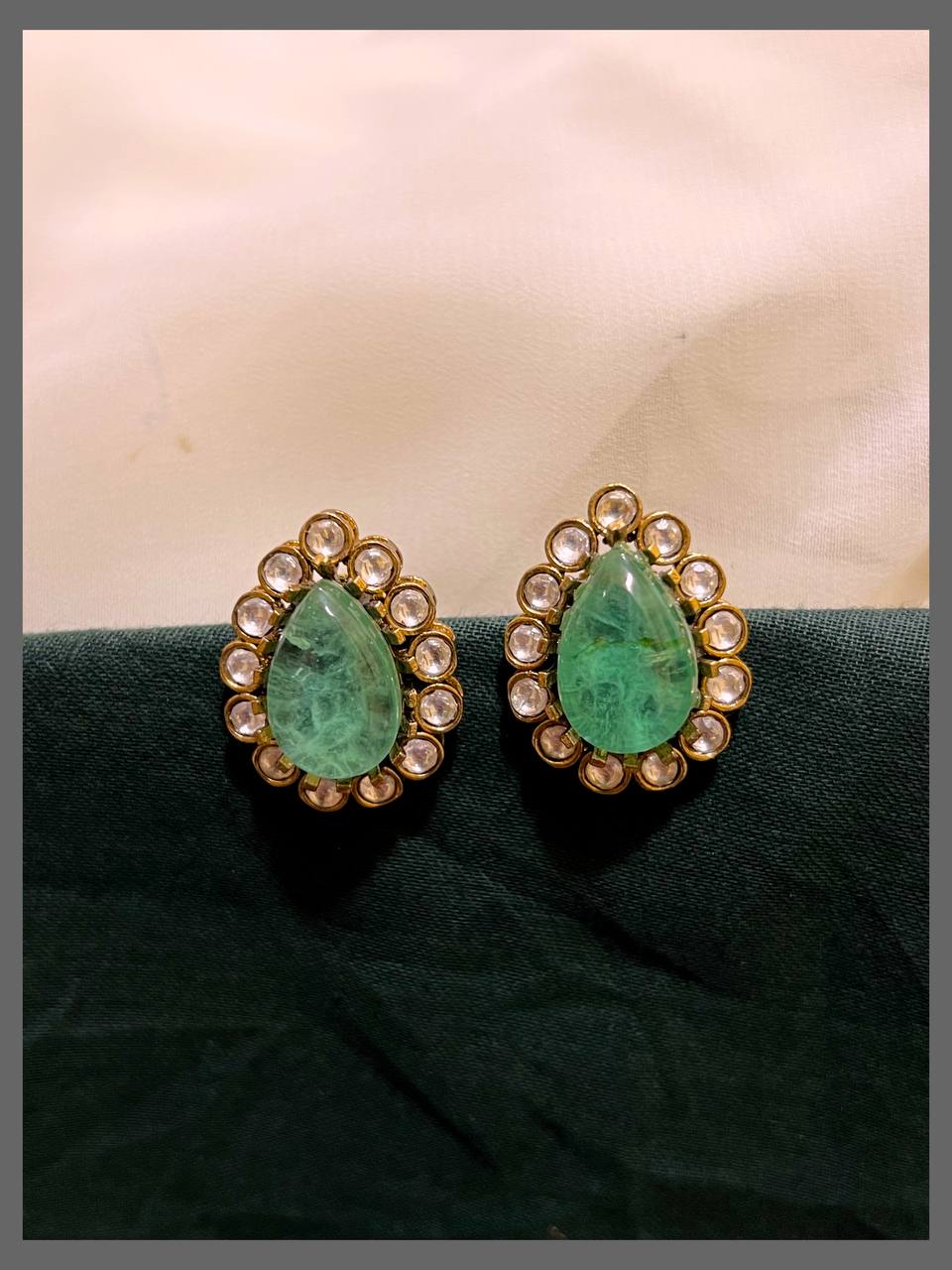Mint Colour Stud with White Stone Earring in Victorian - VE00178