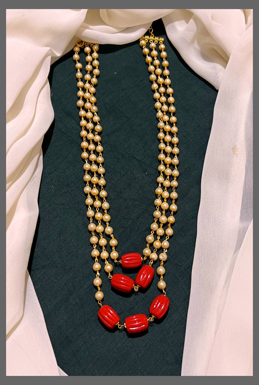 Cream Pearl with Coral Haram - PB00293