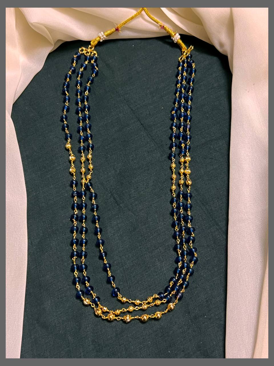 3 layer Blue and Golden Beads Haram - PB00393