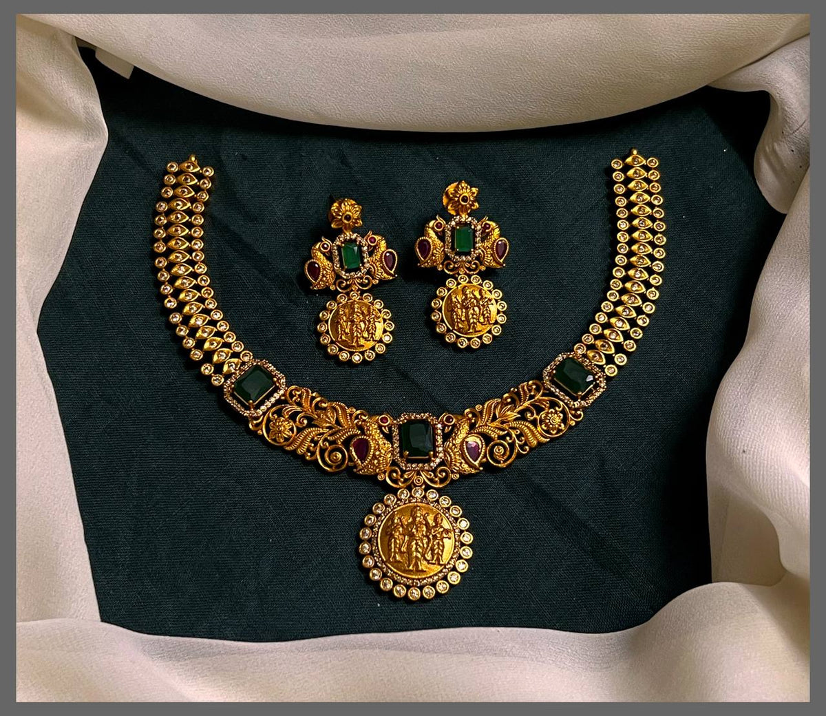 Small Ram Parivar Pendant with Peacock Necklace in Nakshi - NN00637