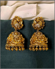 White Peacock Jhumki Earring in Nakshi  - NE00600