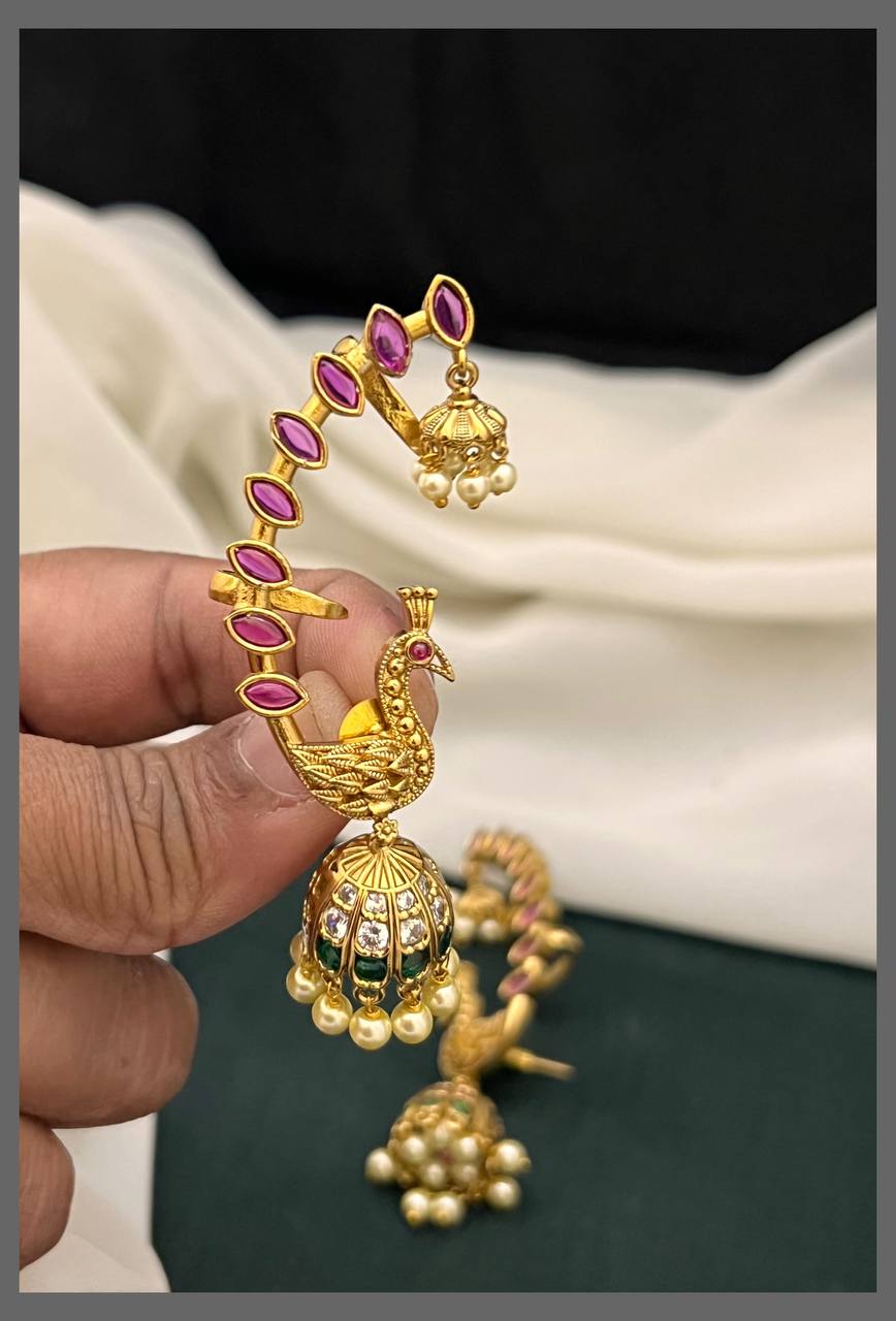 Ruby Peacock Ear Cuff in Nakshi - NE00603