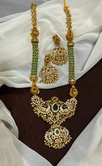 Beautiful Emerald 2 line Long Rani Haram - NH00469