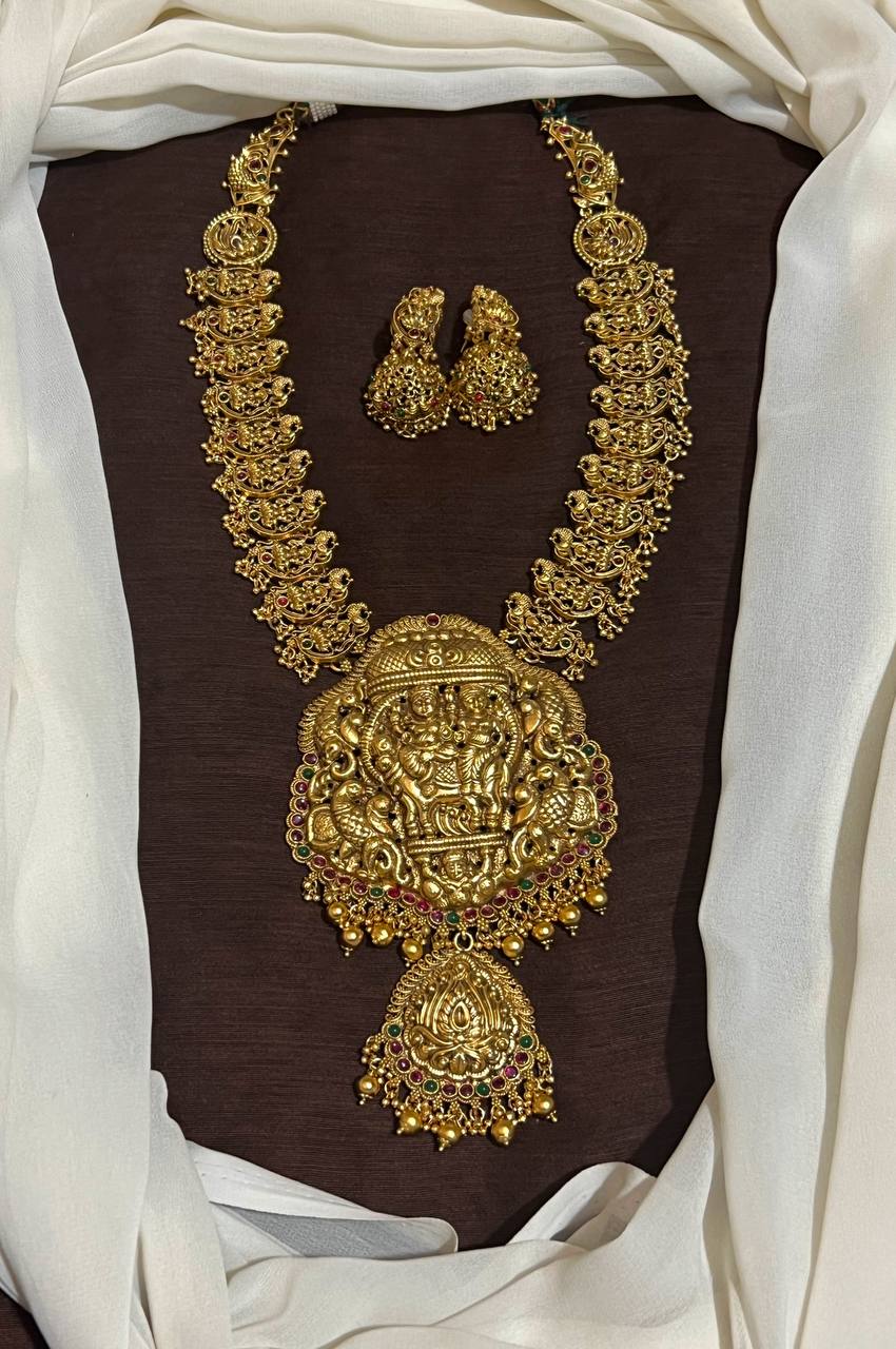 Nakshi Double Step Pendant With Haram In Antique polish - NH0075