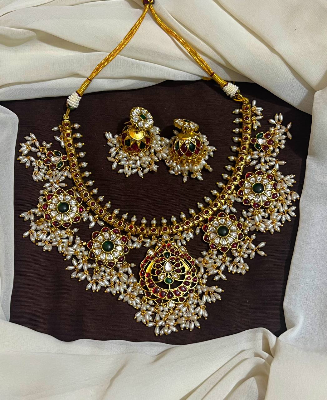 Kempu Guttipusalu Neckalce With Grand Jhumki - NN00980