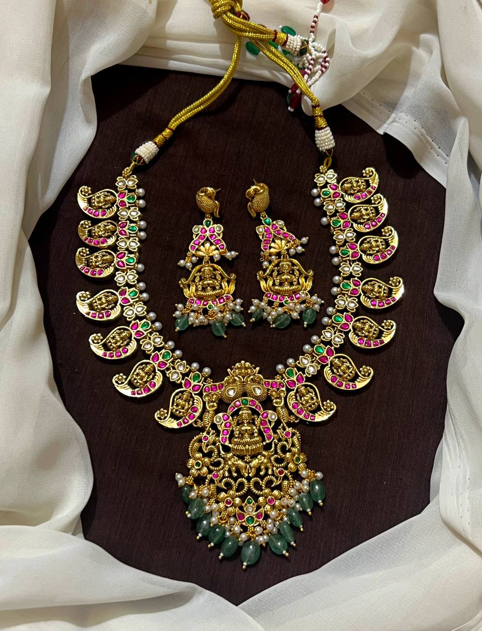 Nakshi Jadau Mango Necklace With Jhumkis - KN00687