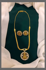 Lakshmi Small Pendant In Jadau With Earrings - KN00405