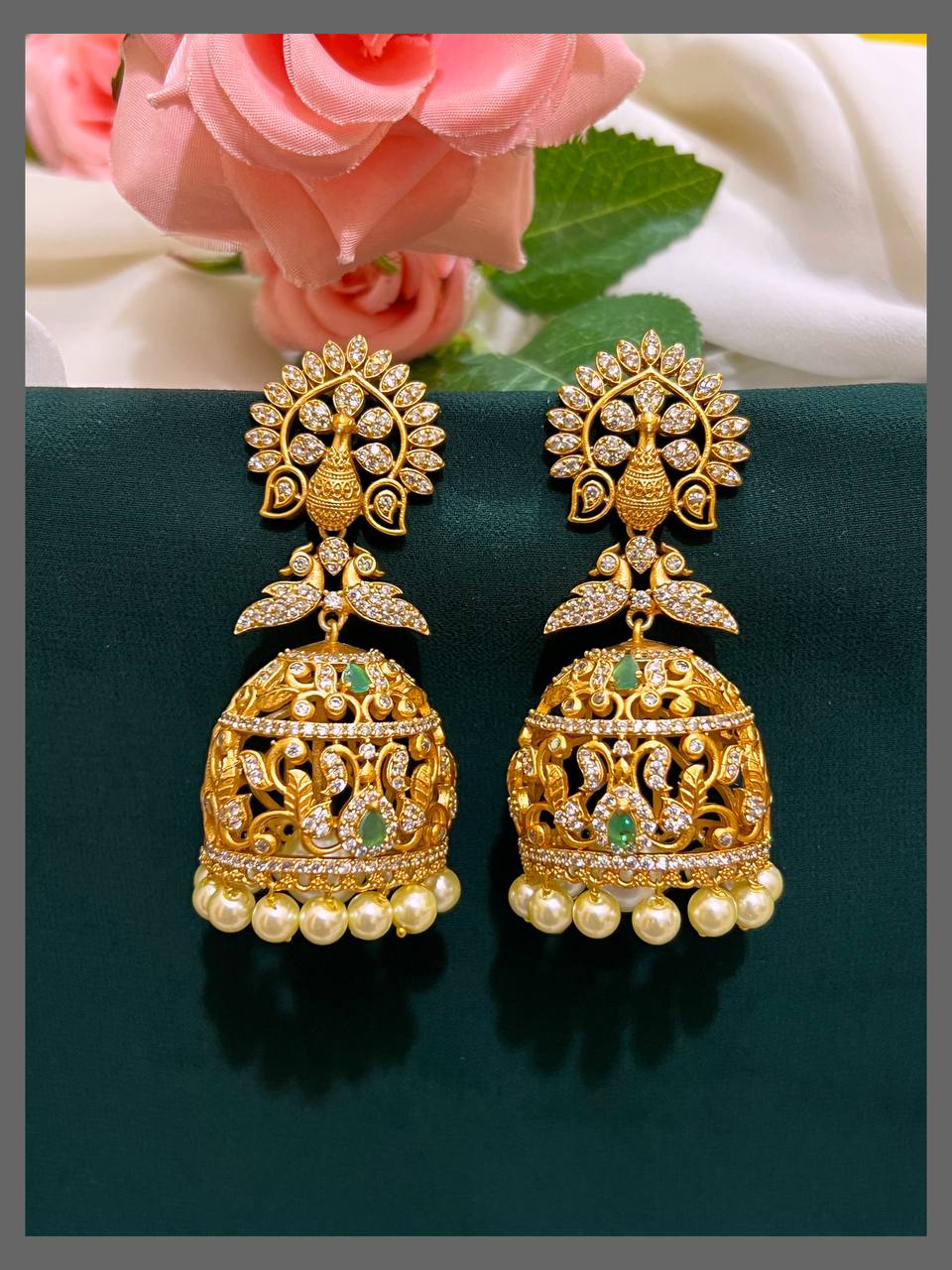 Beautiful Peacock Jhumki With Pearl - NE00430