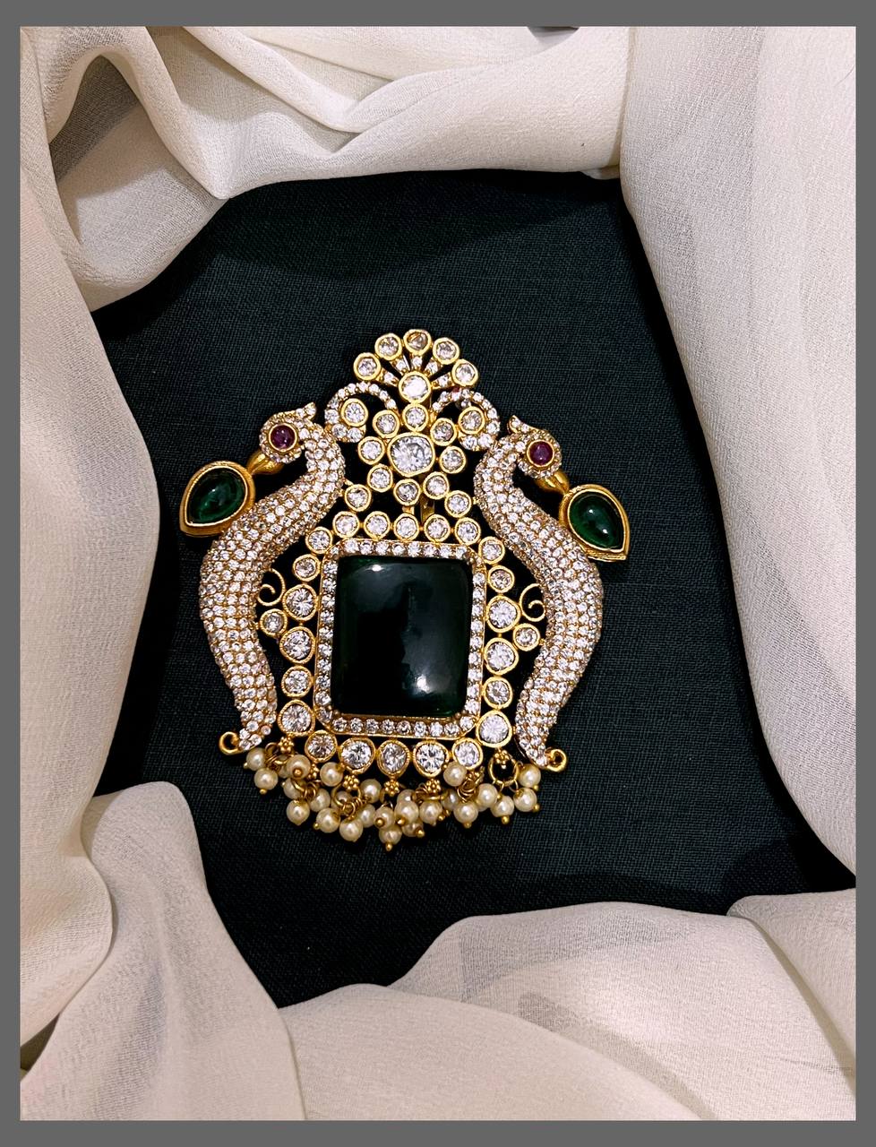 Beautiful Emerald and white Stone Victorian Pendent - VP008