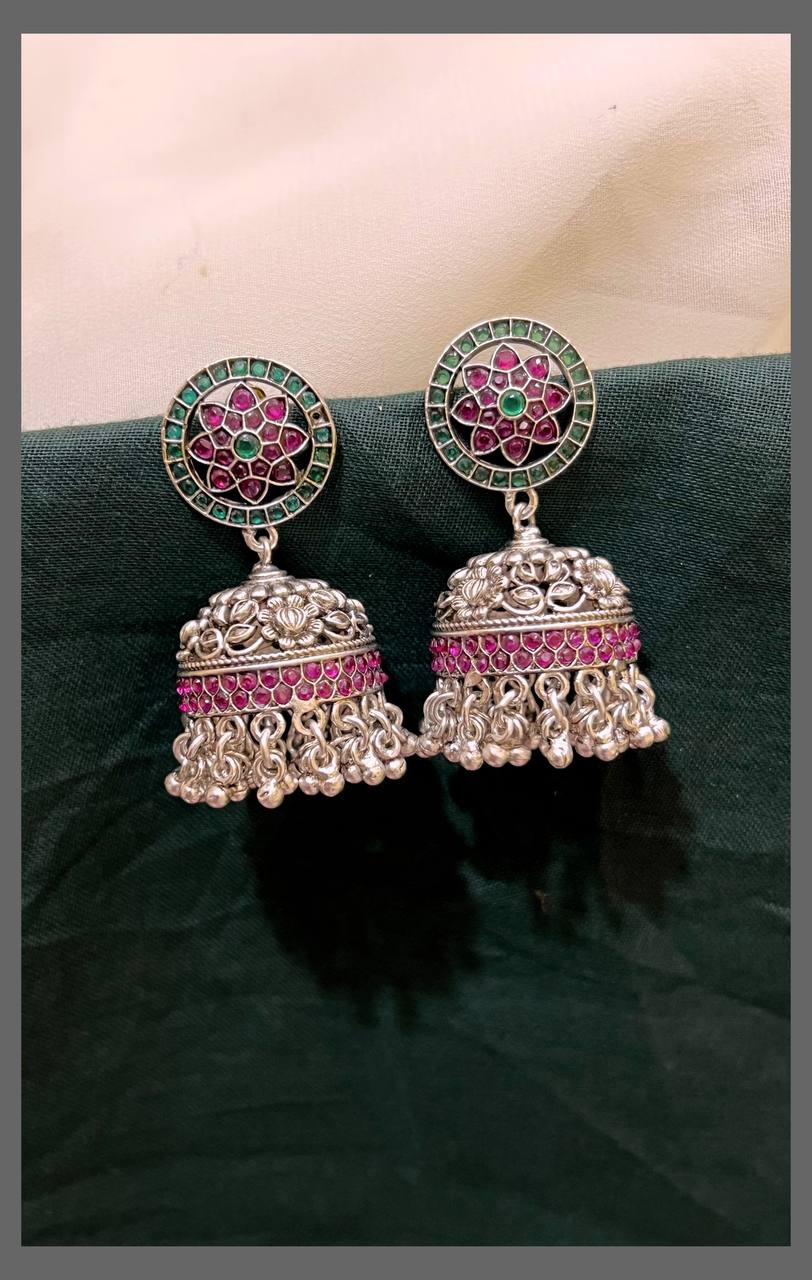 Beautiful Sliver replica Jhumik in Nakshi - NE00545