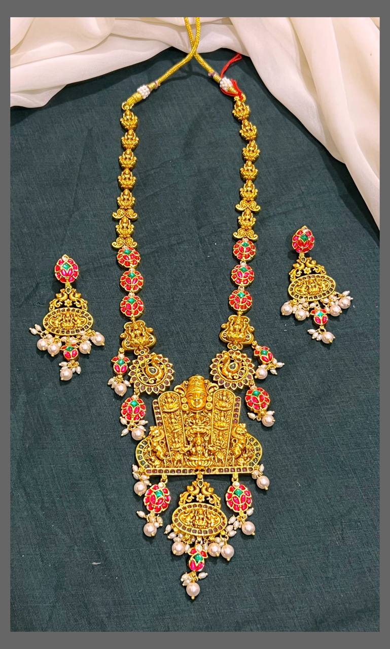 Lord Venkateshwara Pendant in Kundan Haram - KH00308