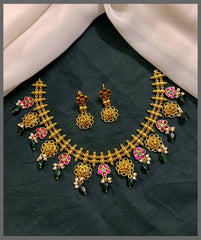 Beautiful Flower and Ganesha Necklace In Nakshi - NN00626