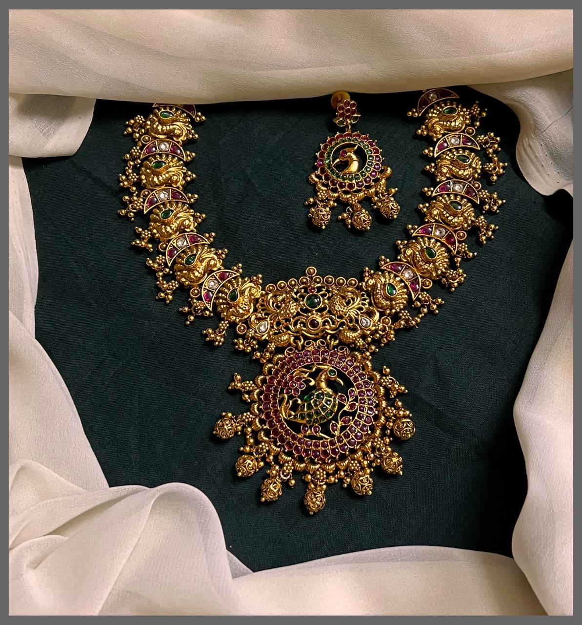 Antique Peacock Pendant with Peacock Necklace in Nakshi - NN00638