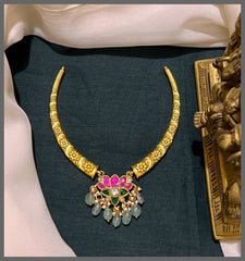 Antic Kante with Multi Colour Lotus in Kundan - KN00537