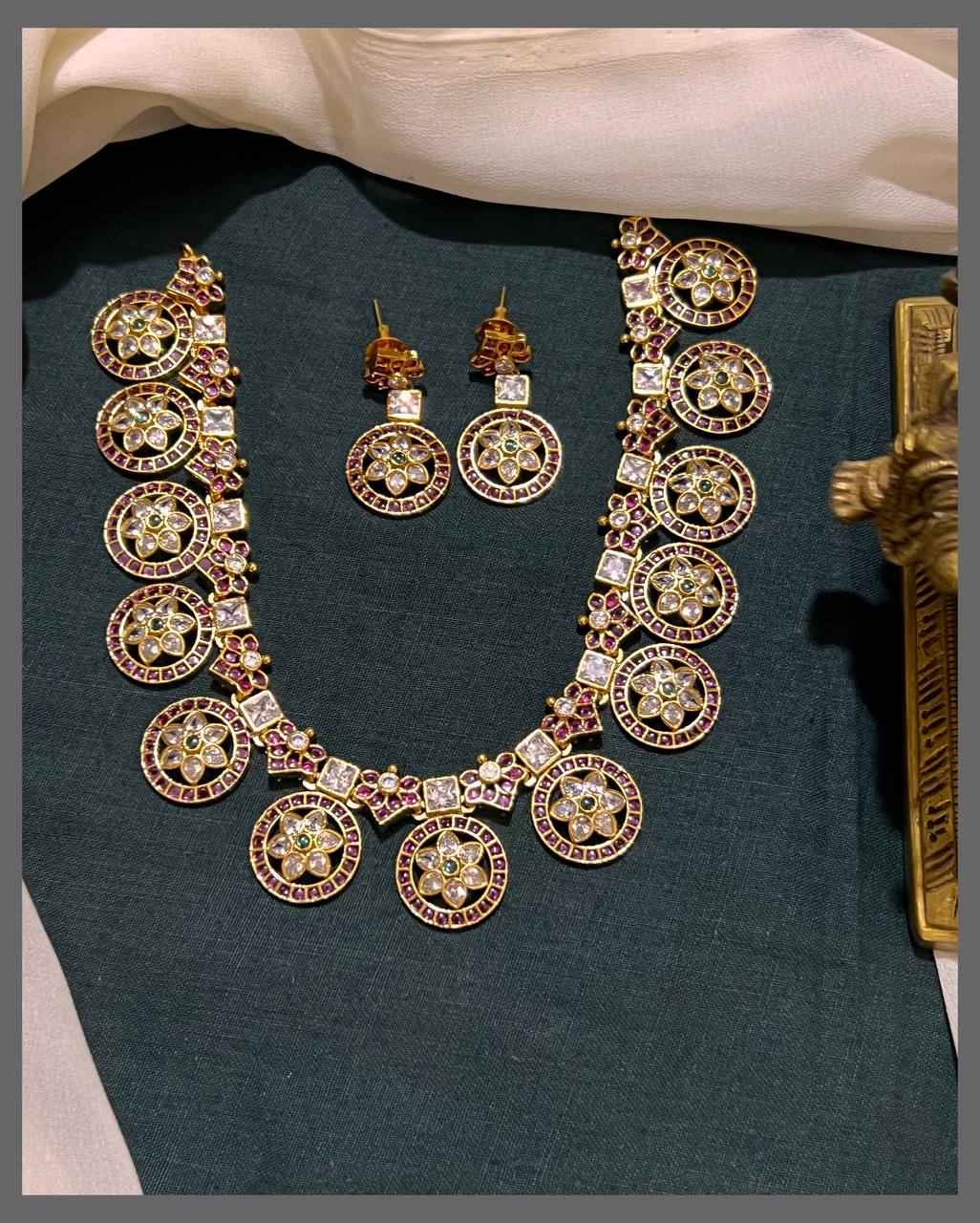 Star Butto Necklace with Multi colour in Nakshi - NN00662