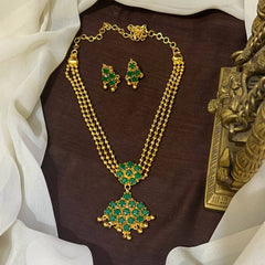Vintage 3 line Gold Ball Panchaloha Necklace With CZ Stone Pendant - NN00982