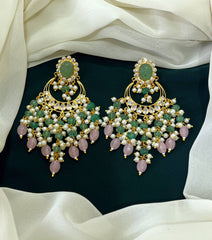 Little Green Chand Bali Kundan Earrings- KE0064