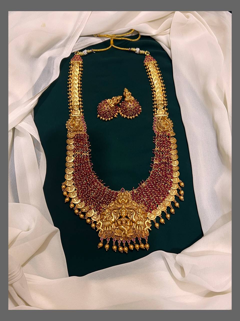 Beautiful Lakshmi Haram With Red Beads - NH00211