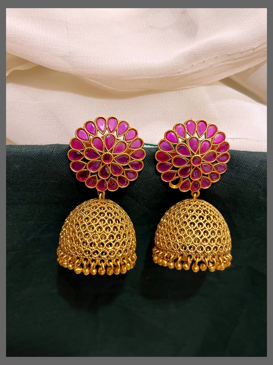 Beautiful Emerald Jhumki Earring in Nakshi -  NE00522