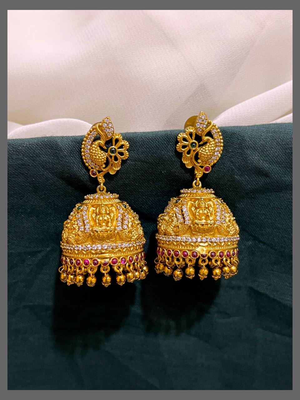 Peacock and Lakshmi Jhumki Earring in Nakshi - NE00547