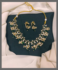 Beautiful Rice pearl and Emerald Necklace in Nakshi - NN00591