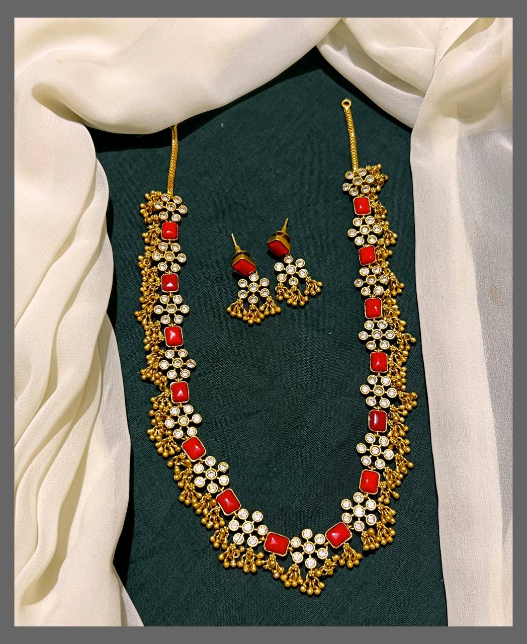 Coral and White Stone Haram in Nakshi - NH00296