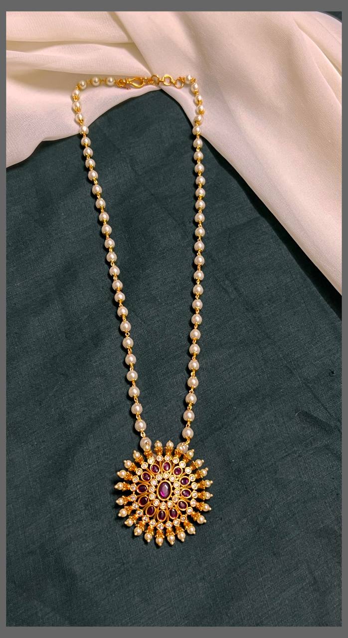 White Beads Haram with Flower Pendant - PB00376