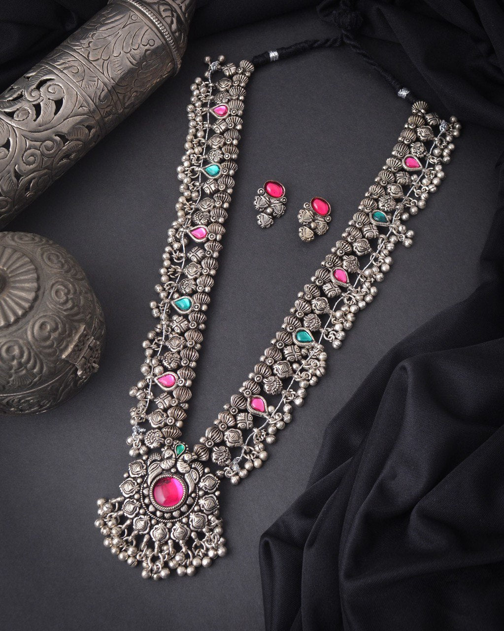 German Silver Long Haram With Earirngs - NH00406