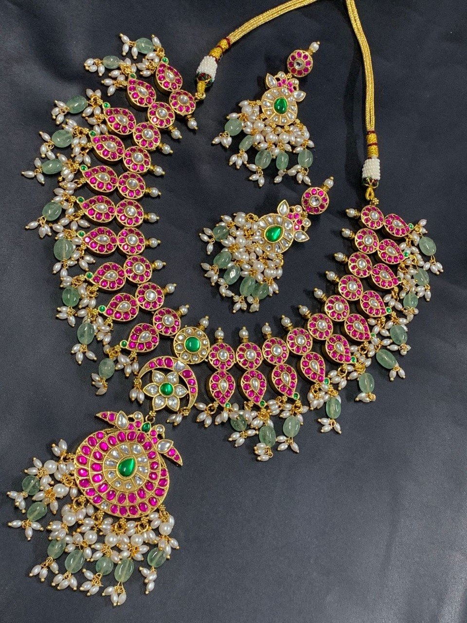 Short Ambani Necklace With Strawberry Beads - KN00644