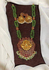 Pumpkin Beads 2 line Lakshmi Kempu Pendant Haram With Grand Jhumki - PB00212