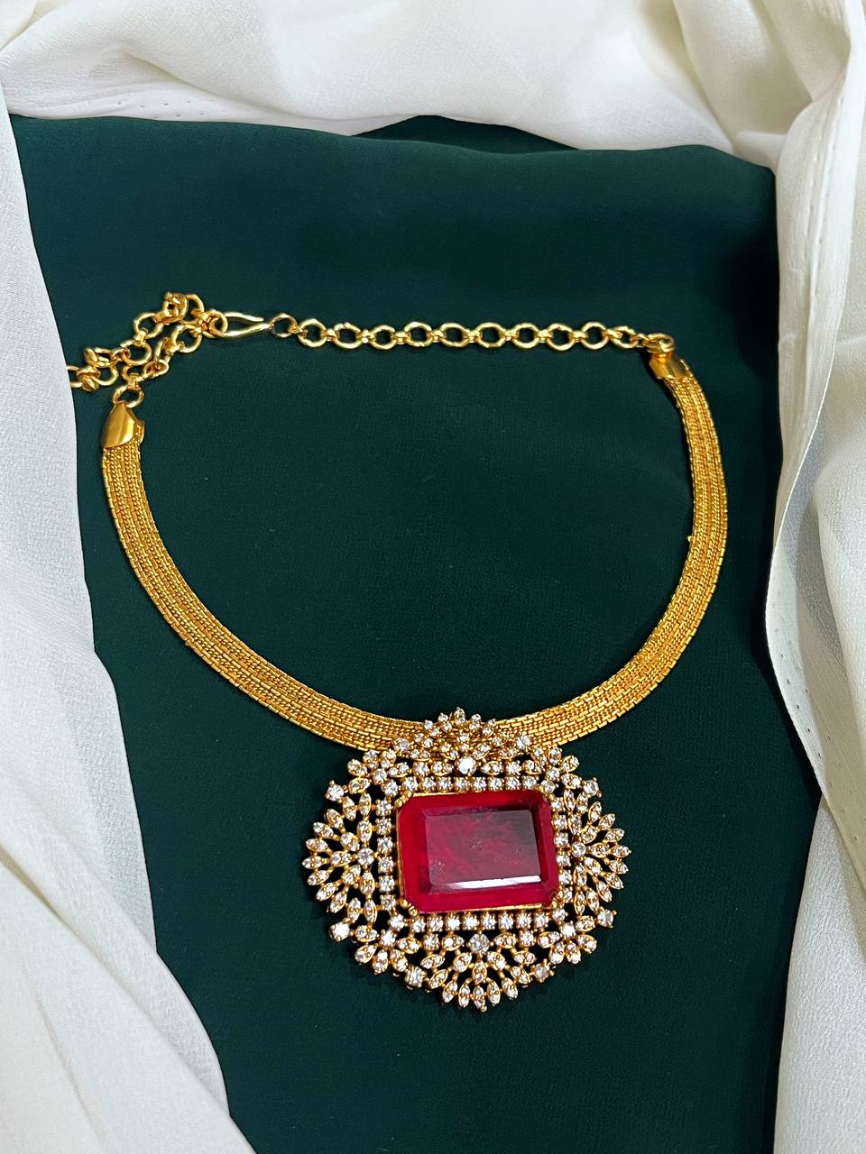 Nakshi Finish Ruby Pendant set - NK0067