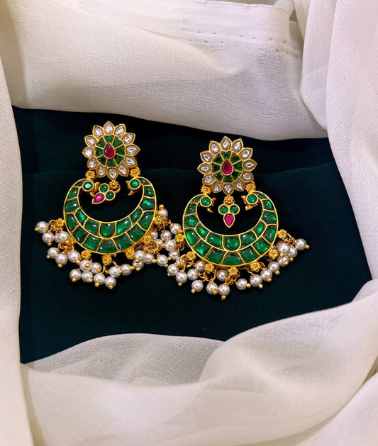 Chand Bali in Emerald Kundan Earrings - KE0085