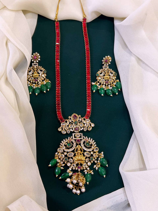 Elegant Lord Lakshmi Ruby Victorian Necklace with Pendent - VH007