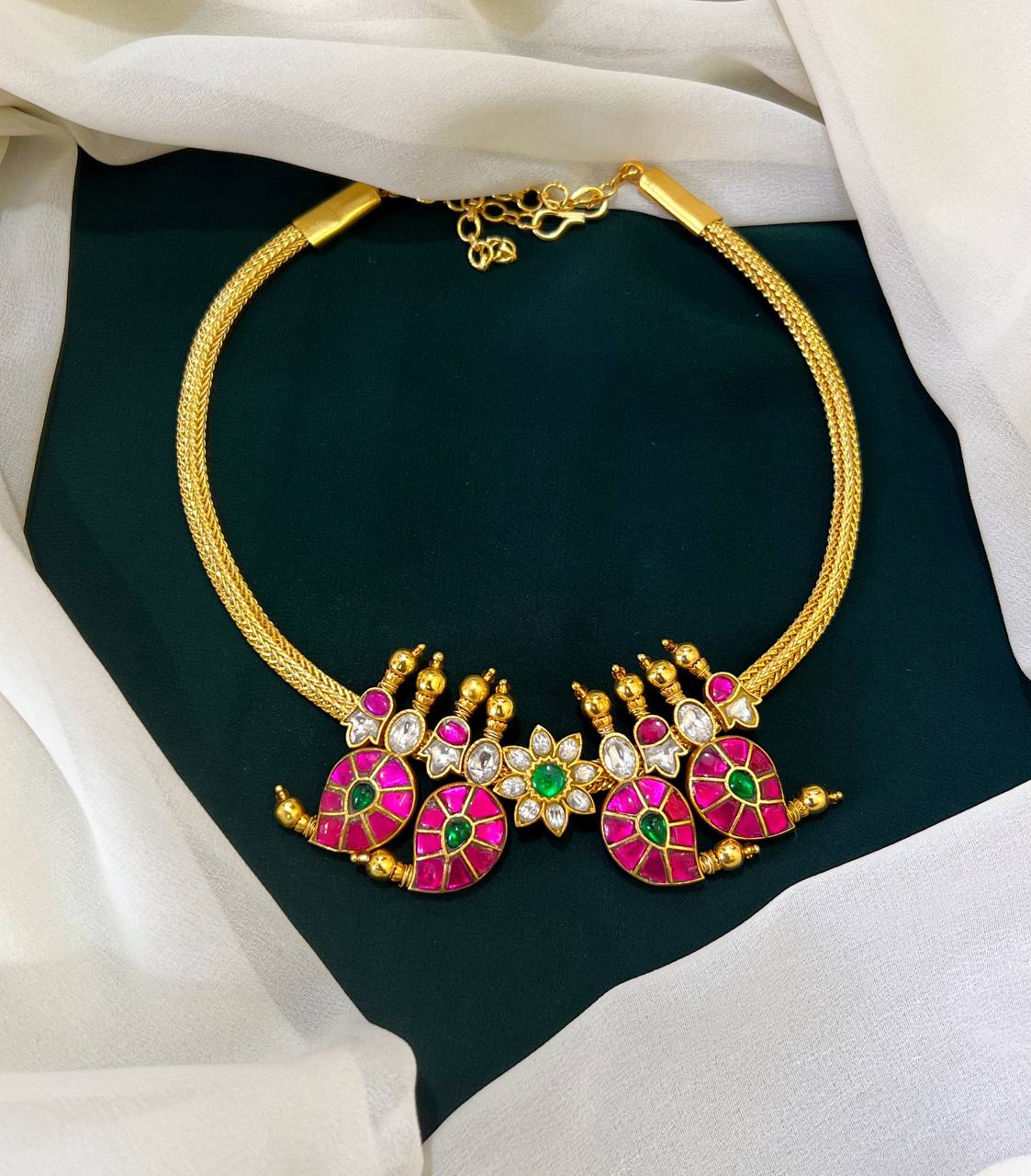 Multi Color Mango with Flower Jadau Kundan Necklace -KN0093