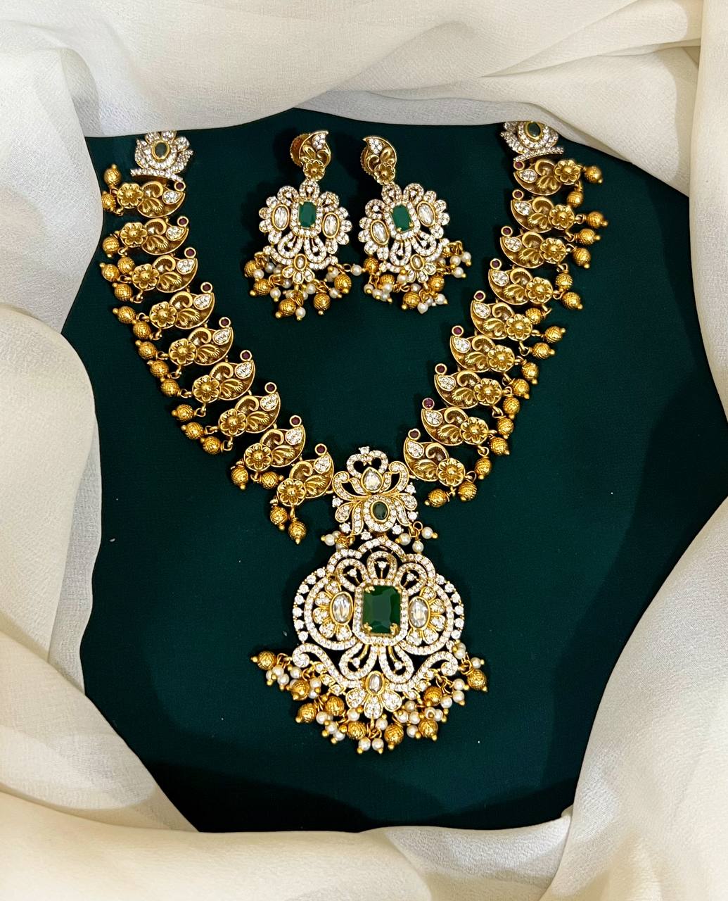 Flower Emerald Naskhi Necklace with Earring - NN00123