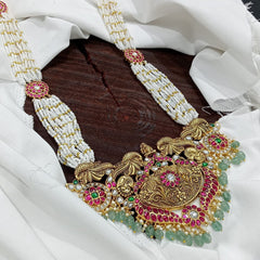 Flower Pendent in White Pearl Haram in Jadau Kundan - KH00117