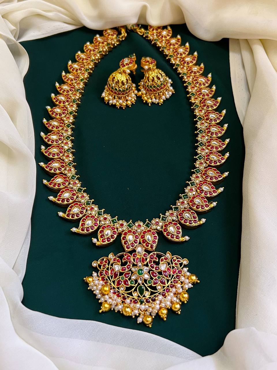 Ruby Mango and Flower pendent in Nakshi Necklace - NN00149