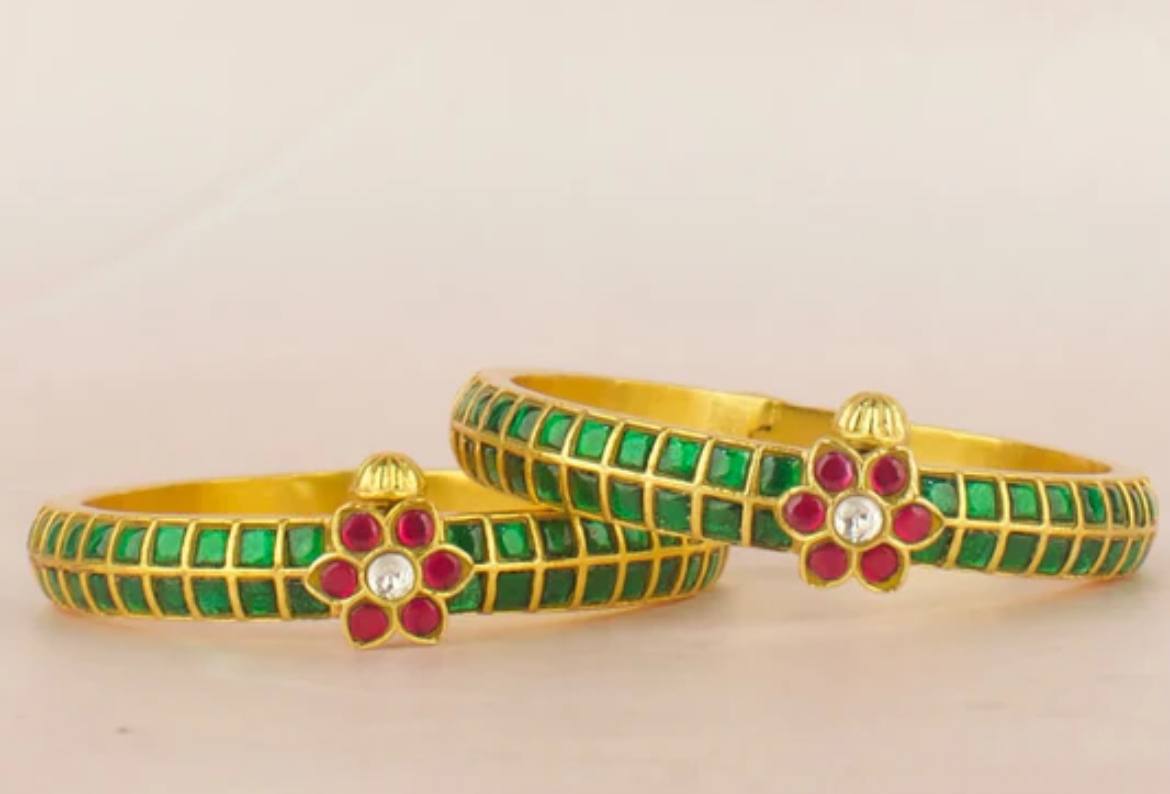 Emerald Ruby Jadau Screw open Bangle - BG0042 Pre Book 5-7 Days