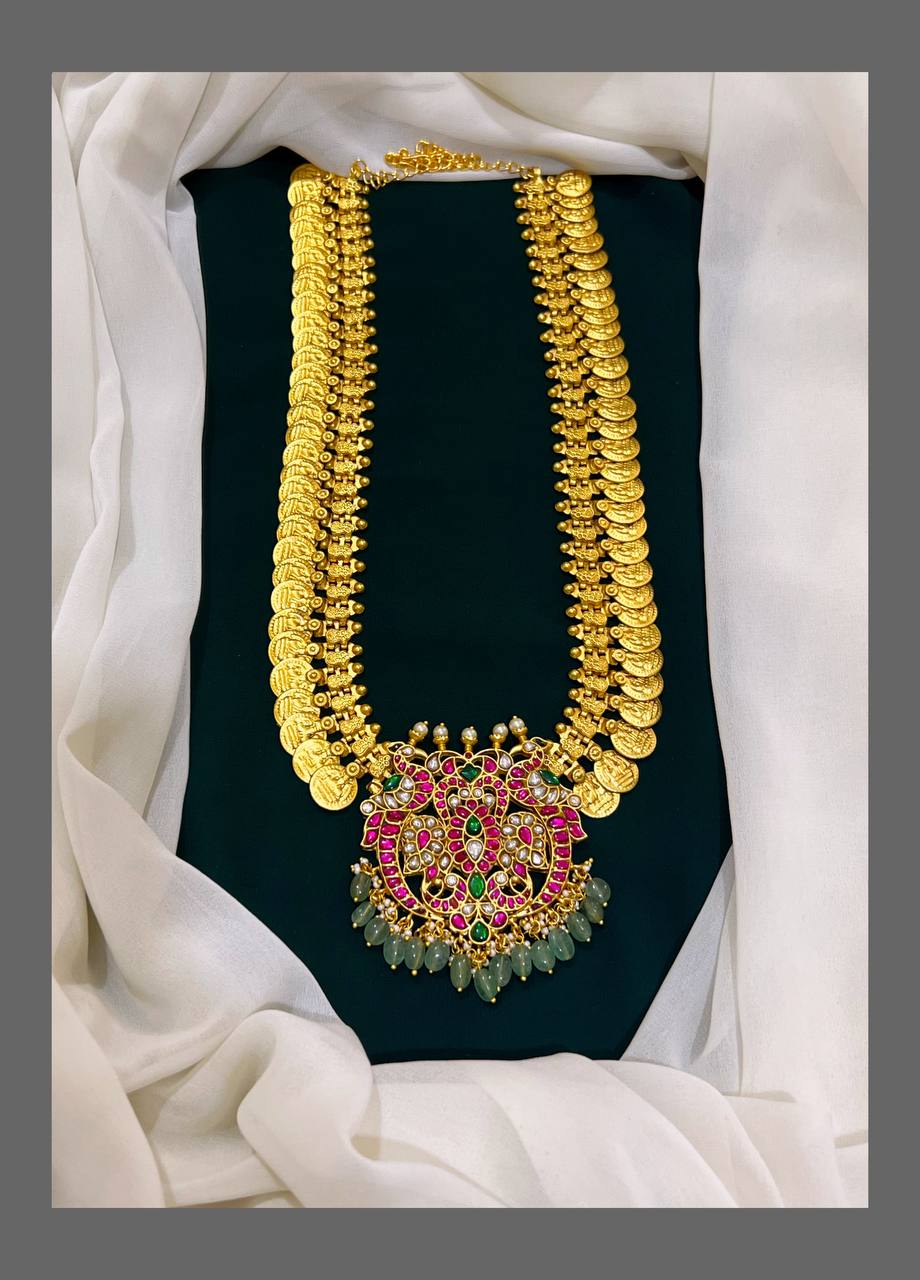 Kashu Mala With Peacock Pendent in Kundan Haram - KH00171