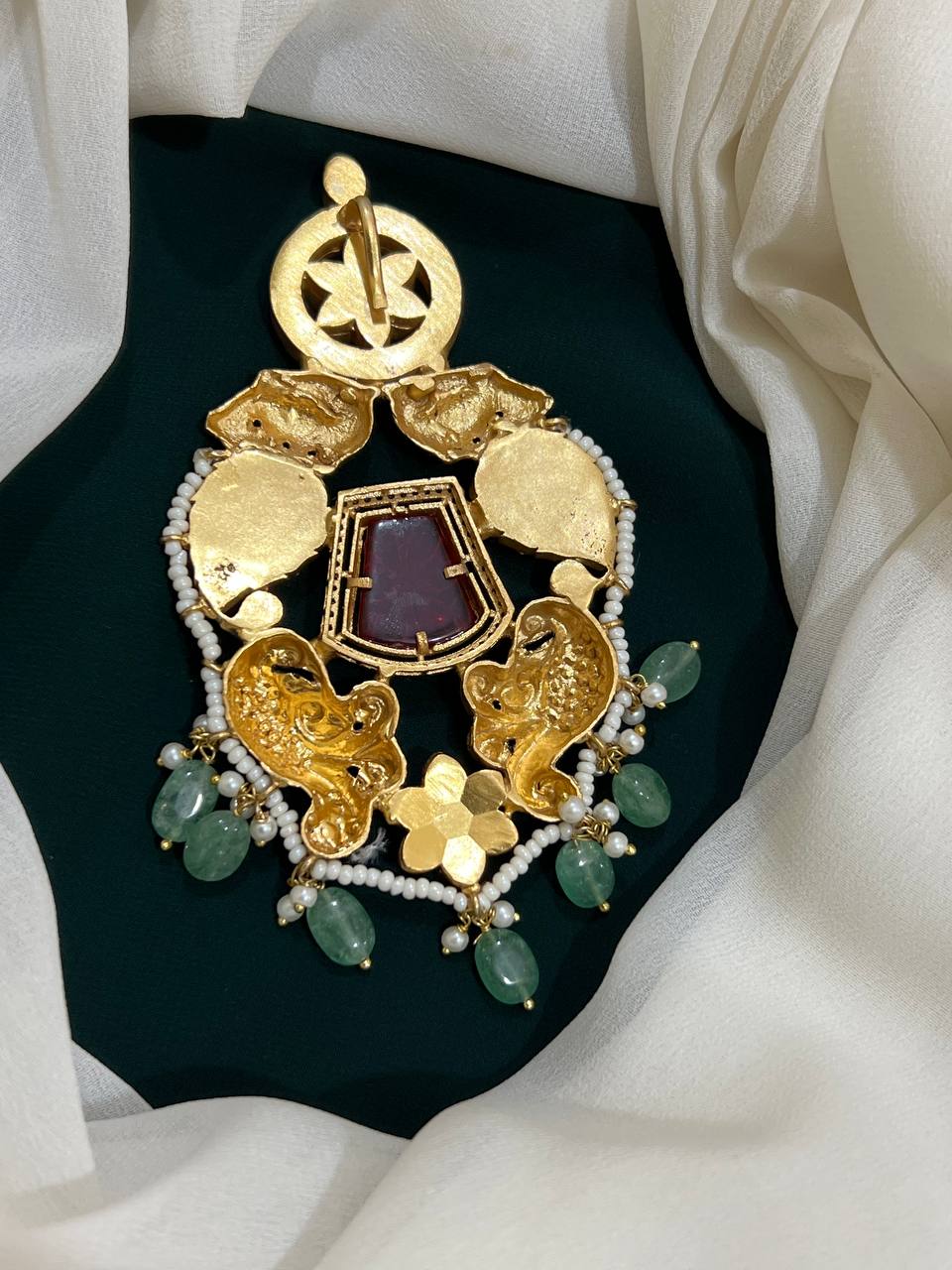 Peacock and Mango Pendent in Kundan - KP00103