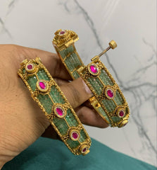 Emerald Jadau Screw Open Bangles - BG00121