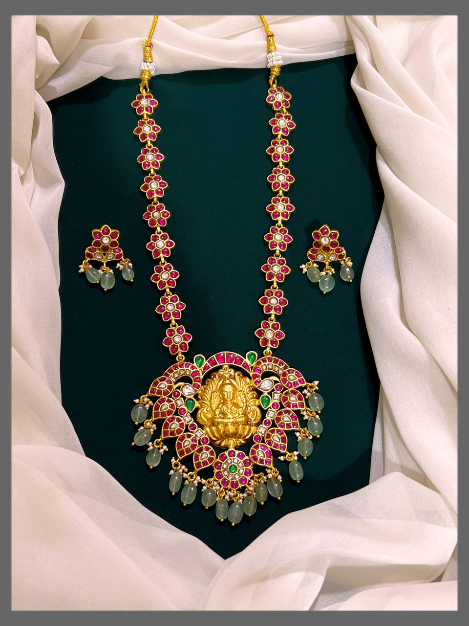 Lakshmi With Ruby Flower Haram In Kundan - KH00263